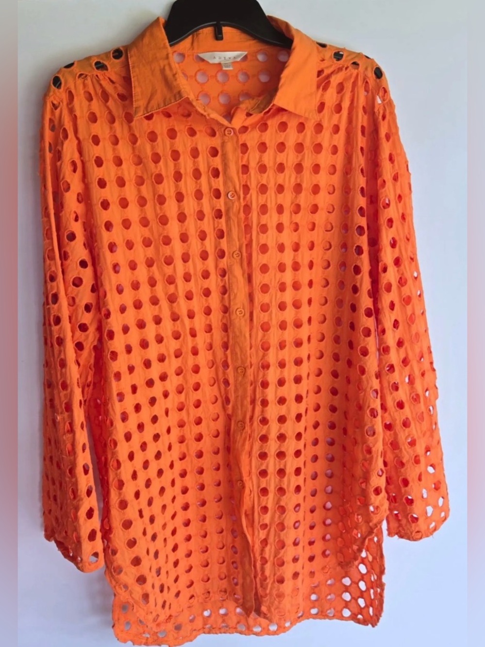 Adiva Red Perforated Button-Down Top